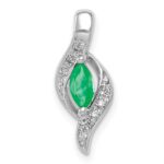 10k White Gold  Diamond and Marquise Emerald Pendant