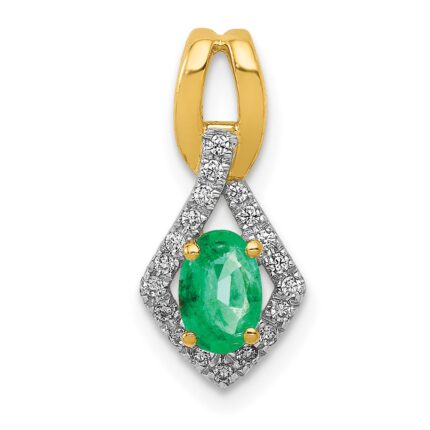 14k Diamond and Oval Emerald Fancy Pendant