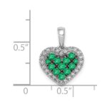 14k White Gold and Black Rhodium Diamond and Pave Emerald Heart Pendant - Image 4