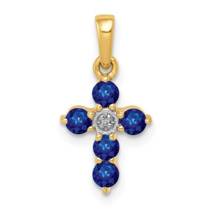 14k Sapphire and Diamond Cross Pendant