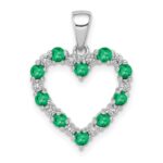 10k White Gold Diamond and Emerald Heart Pendant