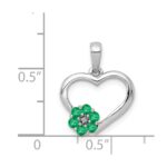 14k White Gold Diamond and Emerald Flower and Heart Pendant - Image 4