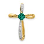10k w/Rhodium Lab Created Emerald and Diamond Cross Pendant