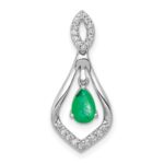 14k White Gold 1/10 carat Lab Grown Diamond VS/SI+ G+ and Lab Created Emerald Dangle Pendant