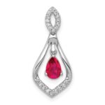14k White Gold 1/10 carat Lab Grown Diamond VS/SI+ G+ and Lab Created Ruby Dangle Pendant