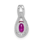 14k White Gold Diamond and .50 Oval Ruby Teardrop Halo Pendant - Image 3