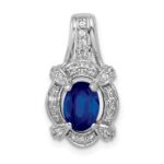 14k White Gold Diamond and Oval Sapphire Fancy Vintage Pendant