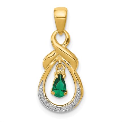 14k Pear Emerald and Diamond Dangle Pendant