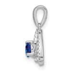 14k White Gold Diamond and Round Blue Sapphire Triangle Pendant - Image 2