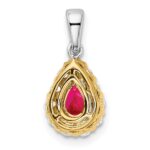 14k Two-tone Pear Ruby and Diamond Halo Pendant - Image 4