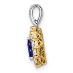 14k Two-tone Pear Sapphire and Diamond Halo Pendant - Image 2