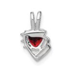 14k White Gold 5mm Heart Garnet and Diamond Pendant - Image 4