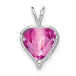 14k White Gold Lab Created Pink Sapphire and Diamond MOM Heart Pendant - Image 4