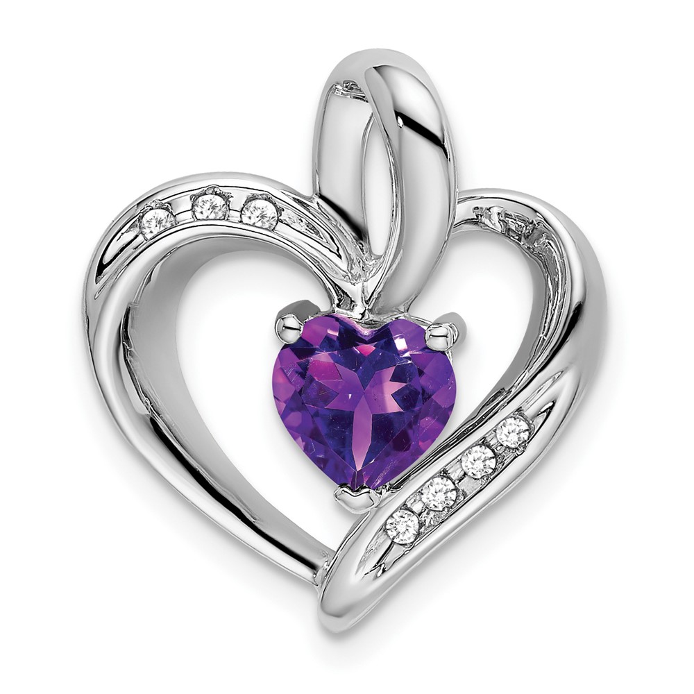 PM7004-AM-005-WA.jpg 14k White Gold Amethyst and Diamond Heart Pendant - Image 1