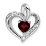 10k White Gold Garnet and Diamond Heart Pendant
