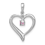 14k White Gold Lab Created Pink Sapphire and Diamond Heart Pendant - Image 4