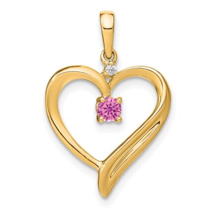 14k Lab Created Pink Sapphire and Diamond Heart Pendant