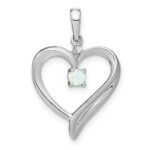 14k White Gold Lab Created Opal and Diamond Heart Pendant