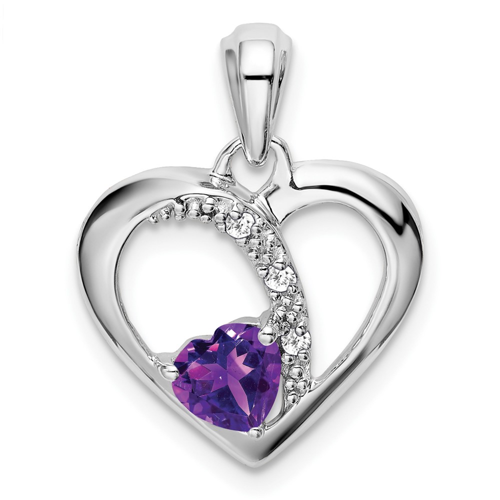 PM7006-AM-003-WA.jpg 14k White Gold Amethyst and Diamond Heart Pendant - Image 1