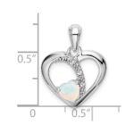 14k White Gold Lab Created Opal and Diamond Heart Pendant - Image 3