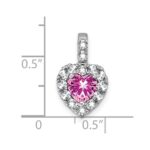 14k White Gold Lab Created Pink Sapphire and White Topaz Halo Heart Pendant - Image 3