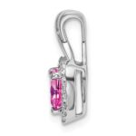14k White Gold 1/5 carat Lab Grown Diamond VS/SI+ G+ and Lab Created Pink Sapphire Complete Fashion Heart Pendant - Image 2