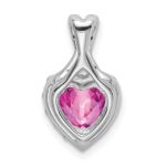 14k White Gold 1/5 carat Lab Grown Diamond VS/SI+ G+ and Lab Created Pink Sapphire Complete Fashion Heart Pendant - Image 3