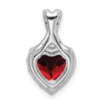 14k White Gold Garnet and Diamond Halo Heart Pendant - Image 4