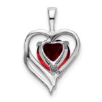 14k White Gold Garnet and Diamond Heart Pendant - Image 4