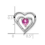 14k White Gold Lab Created Pink Sapphire and Diamond Heart Pendant - Image 3