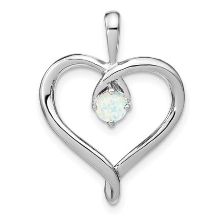 14k White Gold Lab Created Opal Heart Pendant