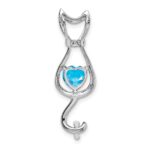 14k White Gold 6mm Heart Blue Topaz and Diamond Cat Chain Slide - Image 4