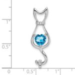 14k White Gold 6mm Heart Blue Topaz and Diamond Cat Chain Slide - Image 3