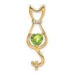 14k 6mm Heart Peridot and Diamond Cat Chain Slide