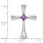 14k White Gold 4mm Square Amethyst and Diamond Cross Chain Slide - Image 3