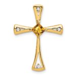 14k 4mm Square Citrine and Diamond Cross Chain Slide