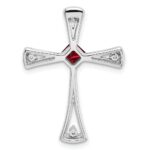 14k White Gold 4mm Square Garnet and Diamond Cross Chain Slide - Image 4