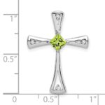 14k White Gold 4mm Square Peridot and Diamond Cross Chain Slide - Image 3