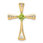 14k 4mm Square Peridot and Diamond Cross Chain Slide