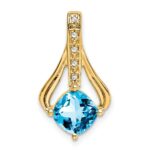 14k 7mm Cushion Blue Topaz and Diamond Pendant Fits up to 4mm Fancy Omega Only