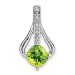 14k White Gold 7mm Cushion Peridot and Diamond Pendant Fits up to 4mm Fancy Omega Only