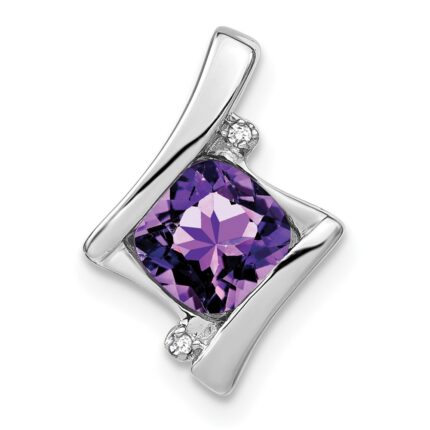 14k White Gold 6mm Cushion Amethyst and Diamond Chain Slide