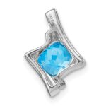 14k White Gold 6mm Cushion Blue Topaz and Diamond Chain Slide - Image 4