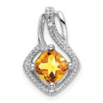 14k White Gold 6mm Cushion Citrine and Diamond Chain Slide