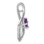 14k White Gold 5mm Cushion Amethyst and Diamond Leaf Chain Slide - Image 2