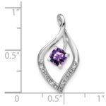 14k White Gold 5mm Cushion Amethyst and Diamond Leaf Chain Slide - Image 3