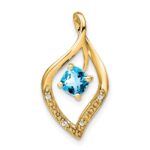 14k 5mm Cushion Blue Topaz and Diamond Leaf Chain Slide