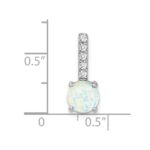 14k White Gold Round Lab Created Opal and Diamond Pendant - Image 2