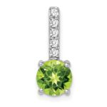 14k White Gold 7mm Round Peridot and Diamond Chain Slide
