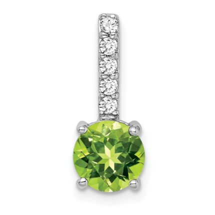 14k White Gold 7mm Round Peridot and Diamond Chain Slide